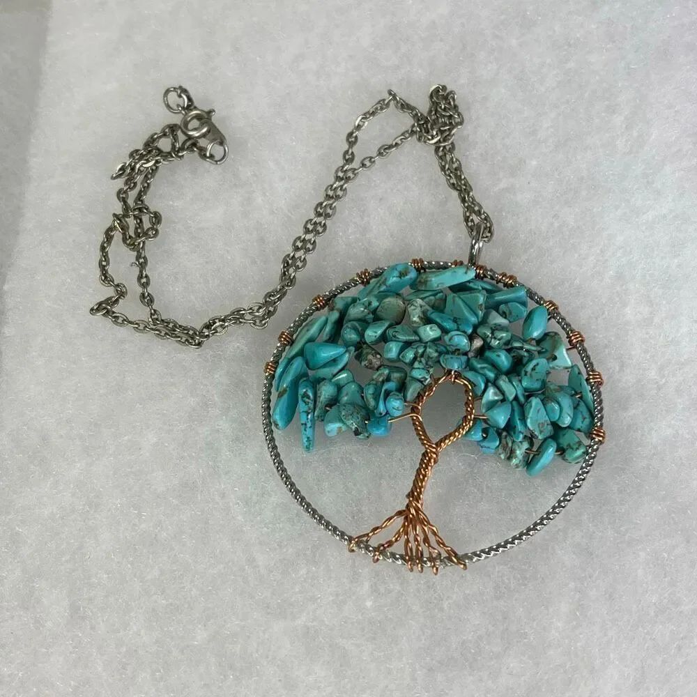 Turquoise Howlite tree of life pendant and chain.